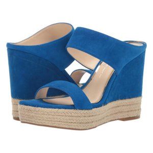 NIB! JESSICA SIMPSON Bright Blue Luxe Suede Open Toe Platform Wedge 9M